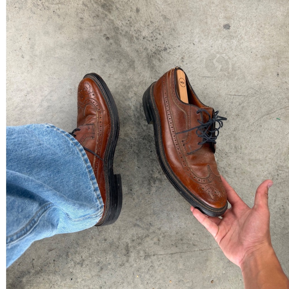 Vintage American Gentleman Brown Leather Wingtip Brogue Oxfords Mens 10 D USA